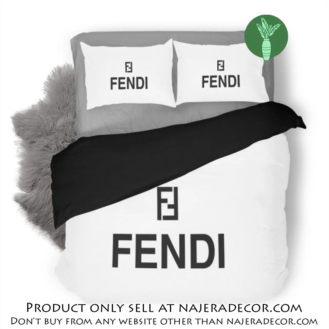 Fendi white luxury logo fashion brand premium bedding set home decor njr1935970